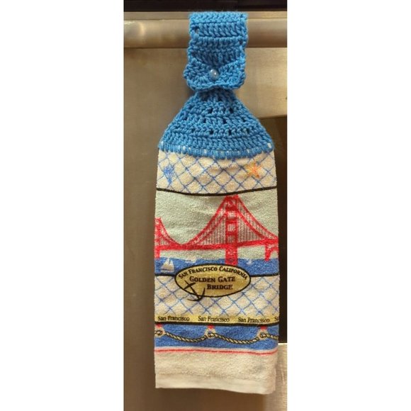 Hand crocheted TOWELs with matching POT HOLDER SET NEW San Francisco bridge - Picture 2 of 7